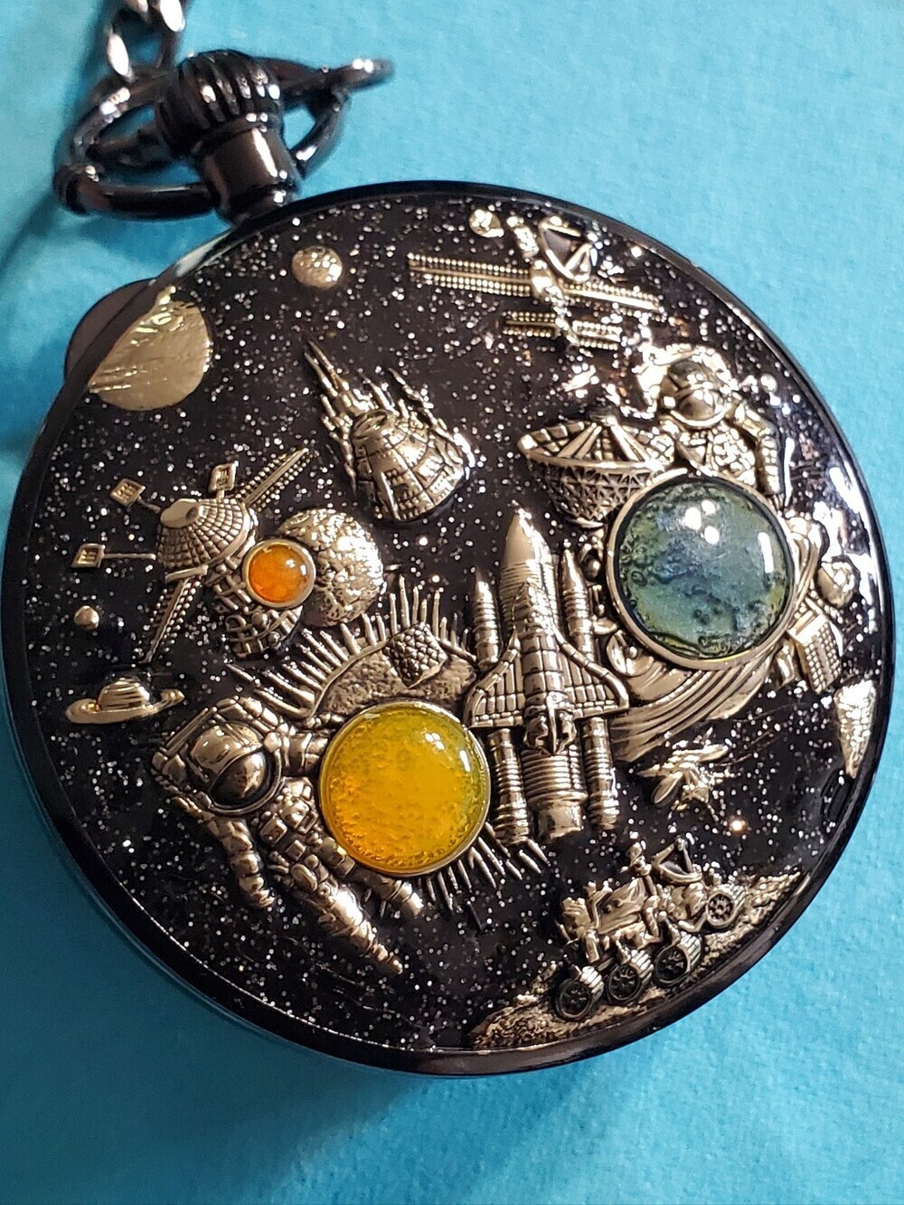 Tribute To Space Exploration Mechanical Musical Skeleton Pocket Watch